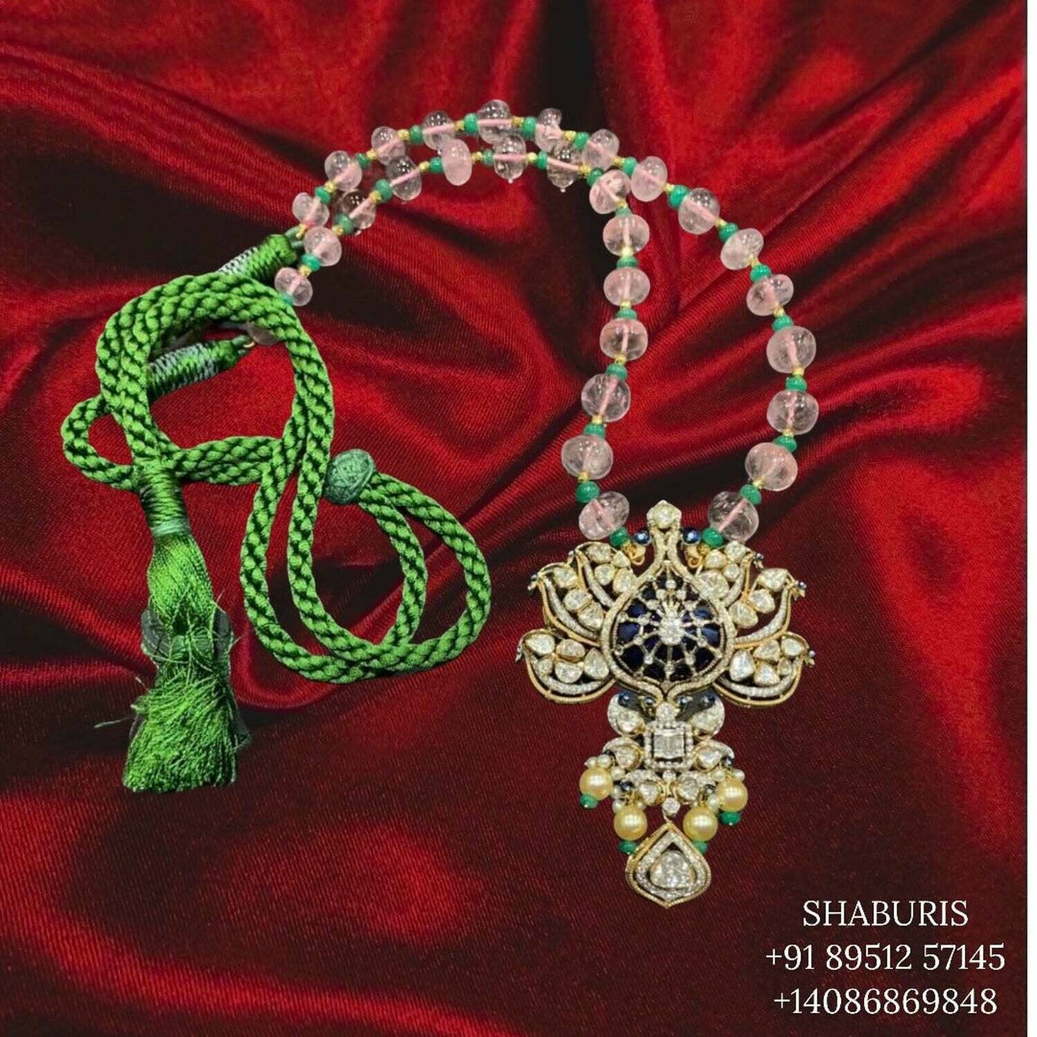 Menakari Haar , peacock Jewelry,polki Indian Jewelry,Pure silver moissanite jewelry,Diamomd jewelry sets,925 silver Jewelry -SHABURIS