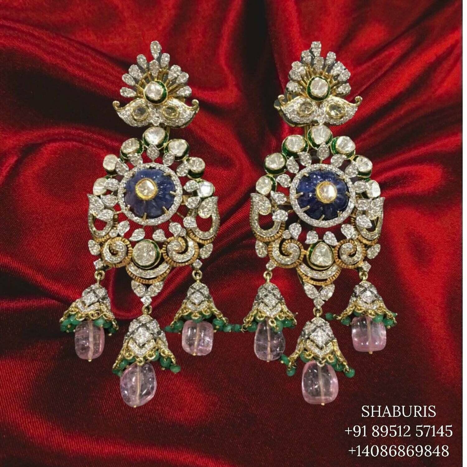 Menakari jhumka , polki Jewelry,polki Indian Jewelry,Pure silver polki jhumka,Diamomd Jhumka,925 silver Jewelry -SHABURIS