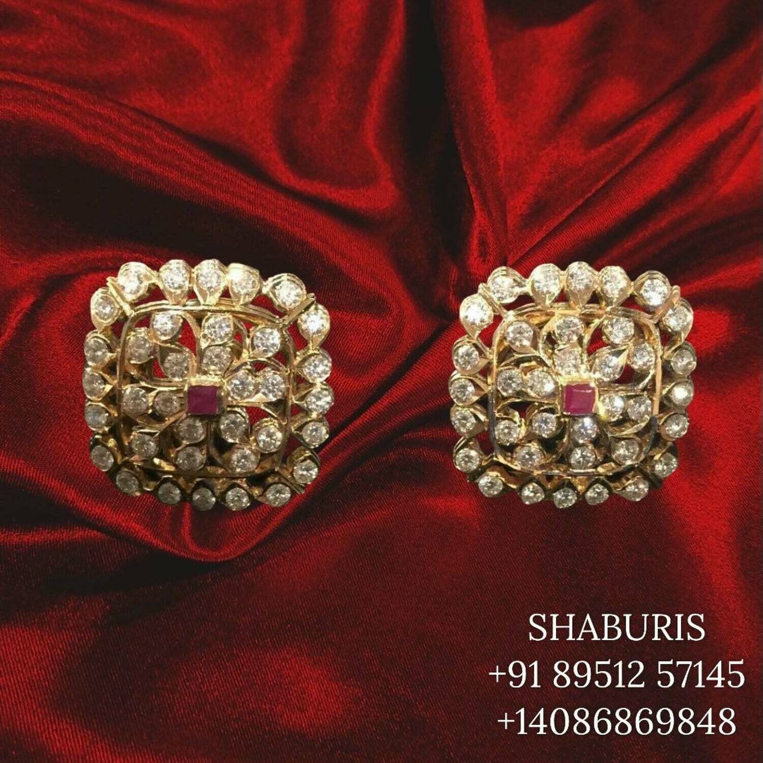 Diamond stud earrings, diamond jhumka ear ring,Pure silver south indian jewelry 925 silver jewelry indian lyte weight jewelry-SHABURIS