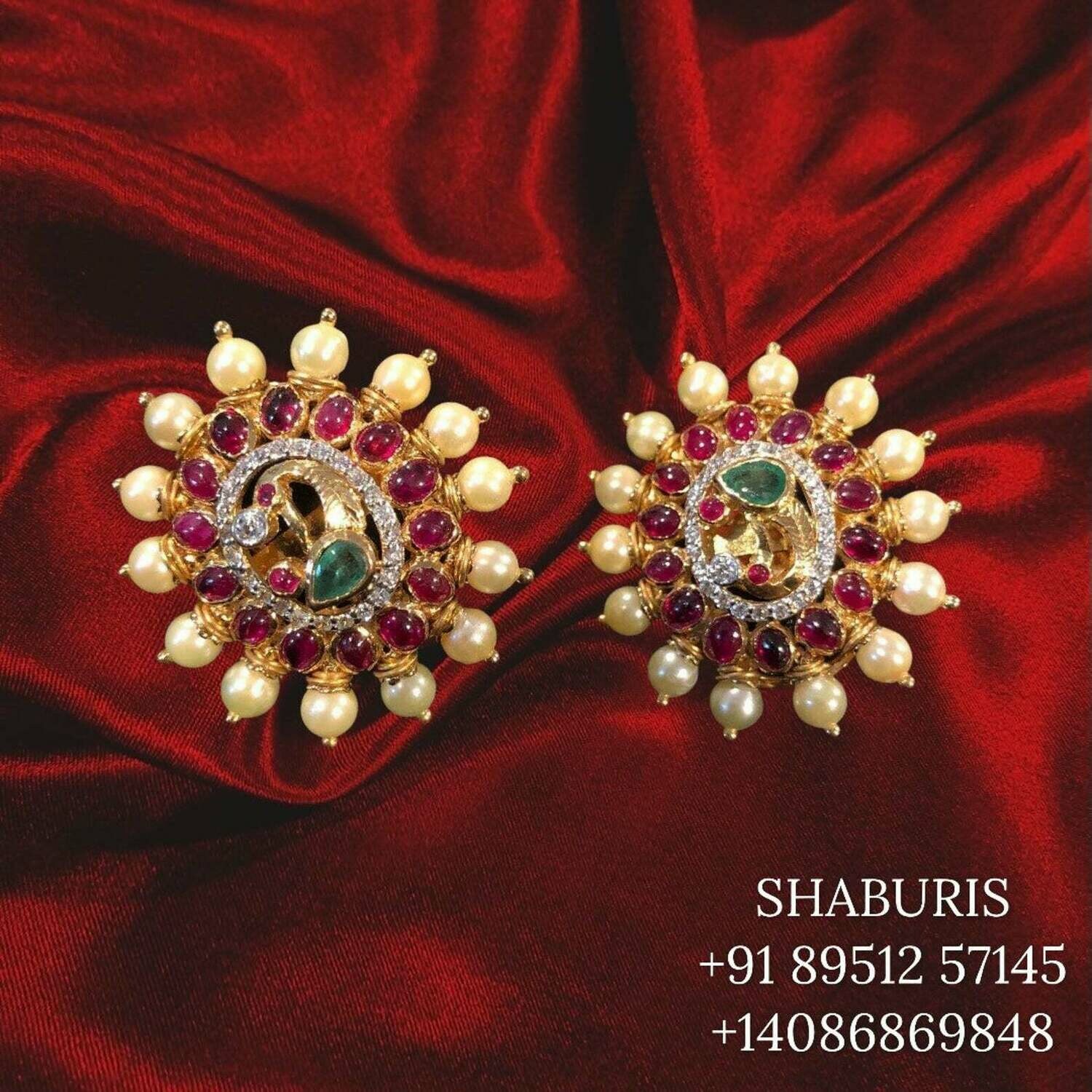 Latest Indian Jewelry,Pure Silver Jewellery Indian ,studs, indian earrings,lyte weight Indian Bridal,Indian Wedding Jewelry-NIHIRA-SHABURIS
