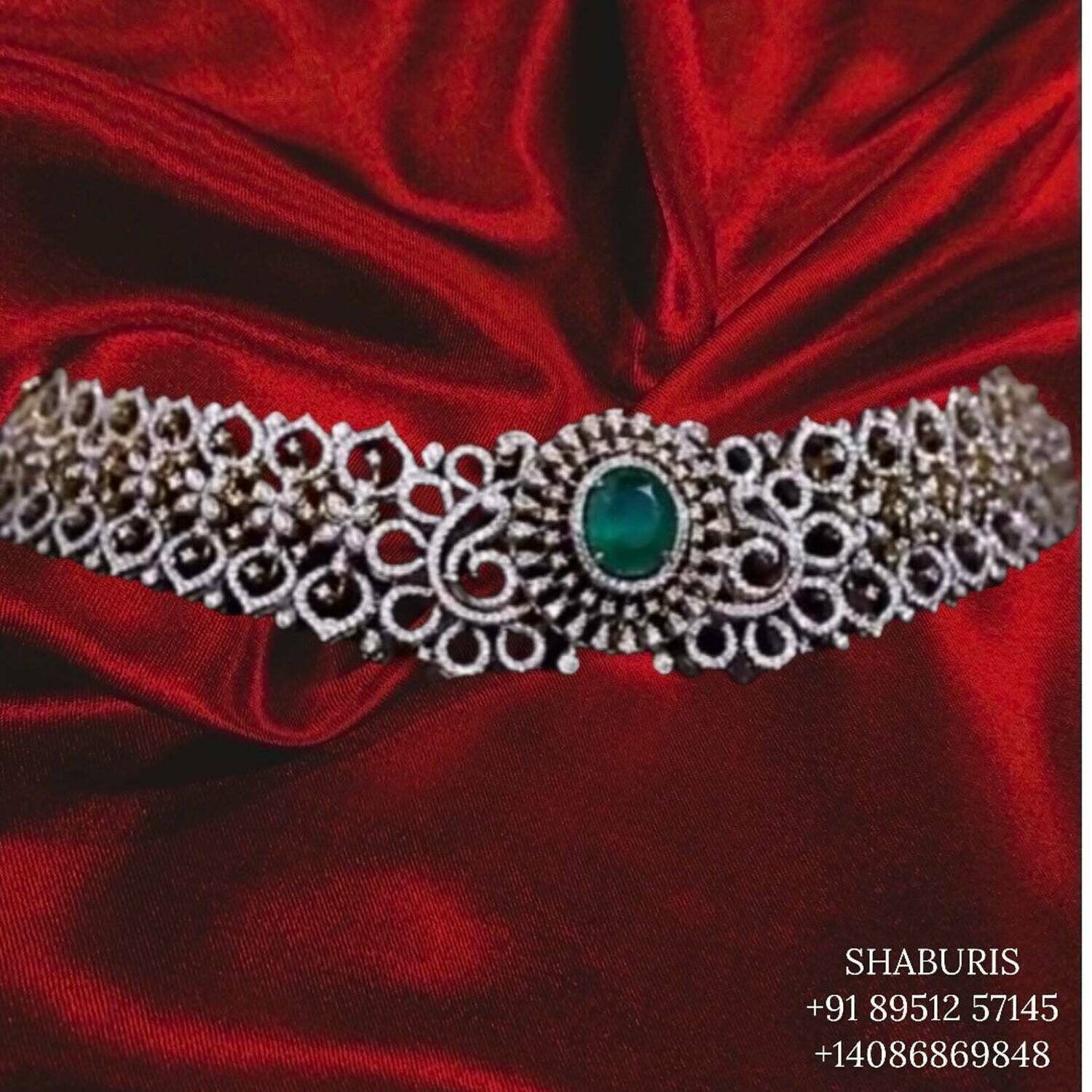 Latest Indian Jewelry,South Indian Jewelry,diamond choke,bridal choker,Indian Wedding Jewelry,pure Silver indian jewelry - NIHIRA - SHABURIS