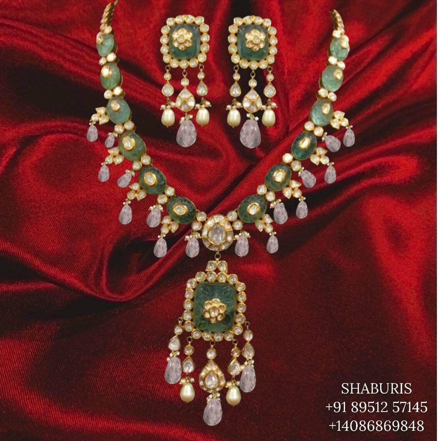 Polki haar , emerald Jewelry,polki Indian Jewelry,Pure silver polki jhumka,Diamomd Jhumka,Indian Wedding Jewelry -SHABURIS