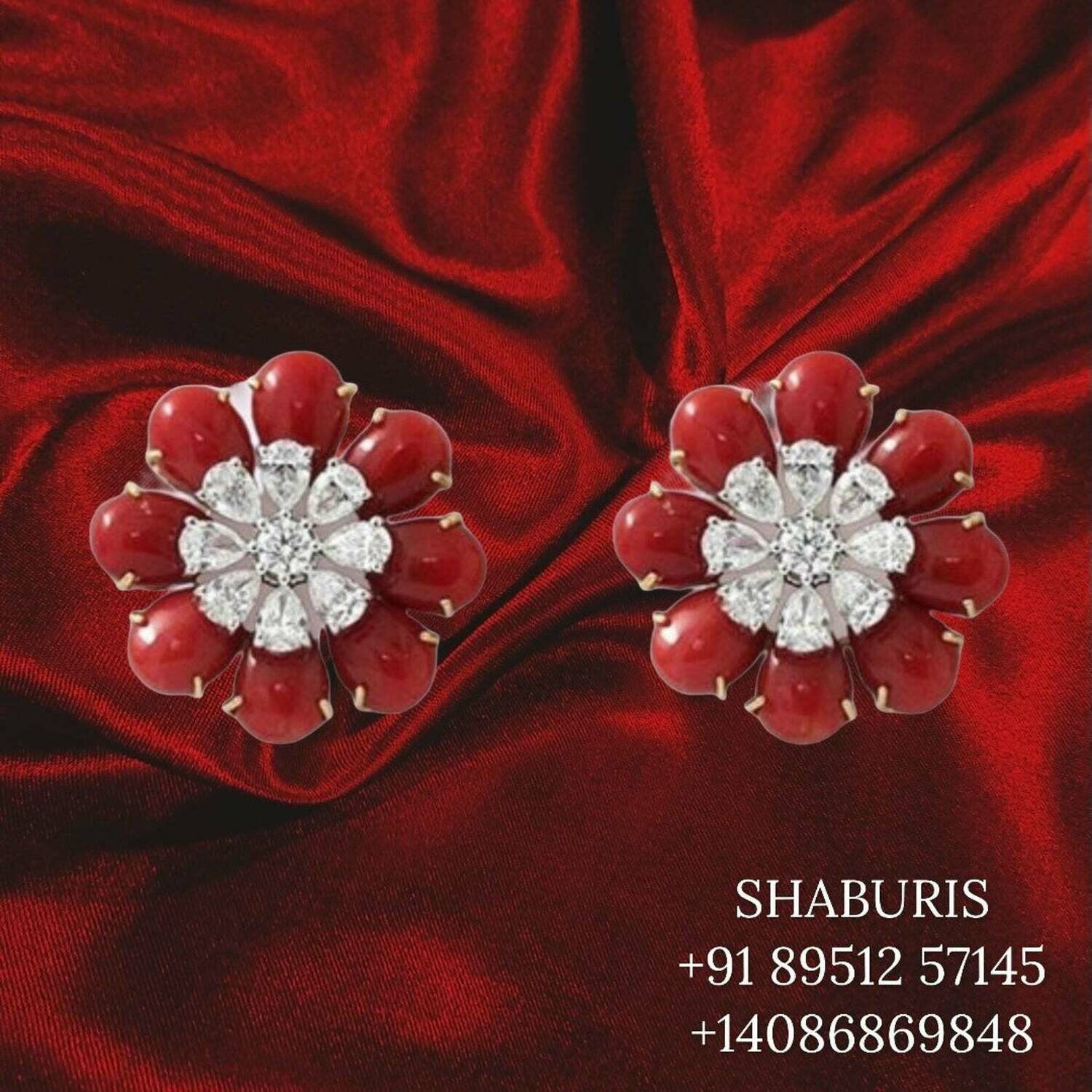 Latest Indian Jewelry,Pure Silver Jewellery Indian ,coral studs,coral earrings,Indian Bridal,Indian Wedding Jewelry-NIHIRA-SHABURIS