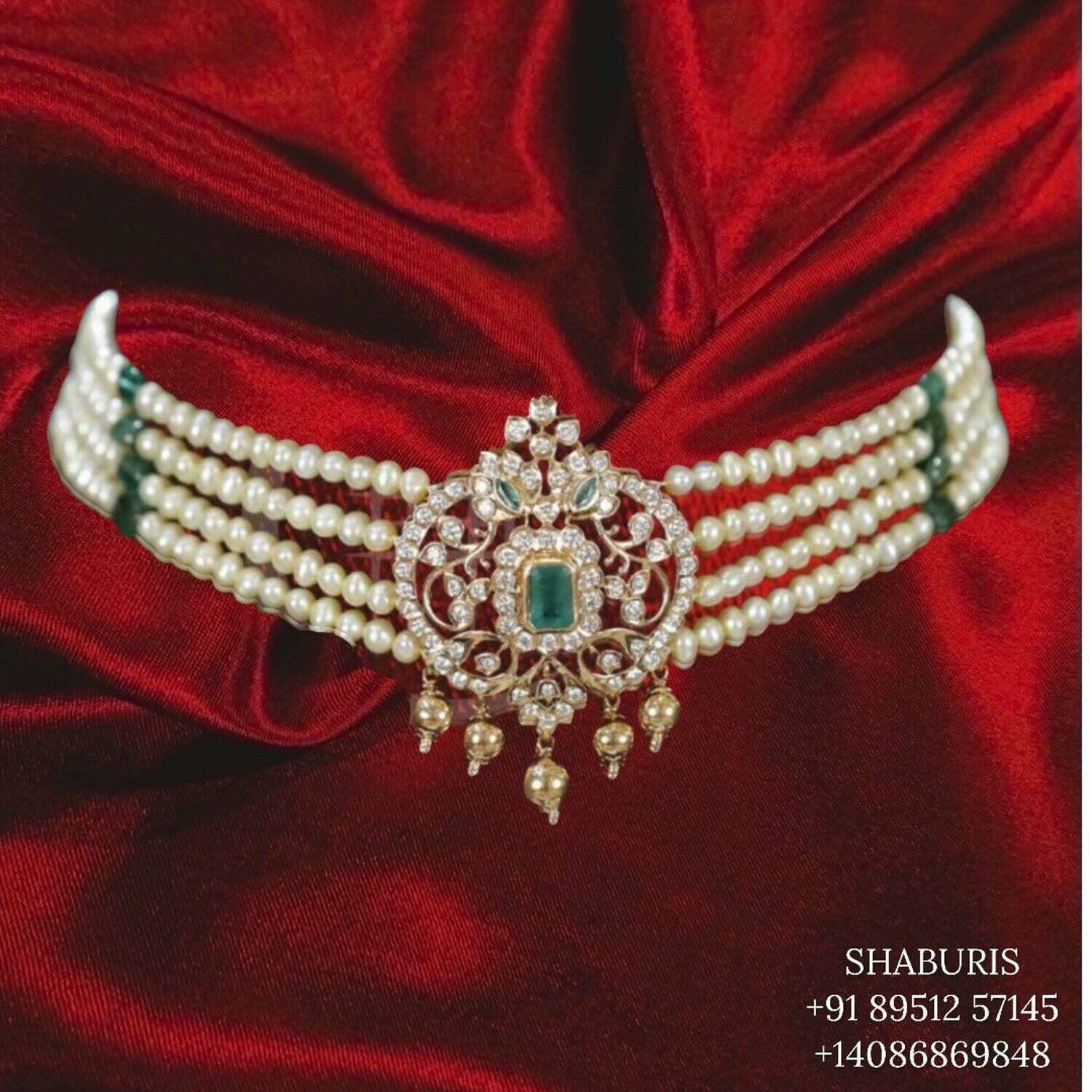 Pearl choker kundan choker ruby choker peacock choker jewelry sets indian jewelry ,latest indian jewellery Designs -NIHIRA
