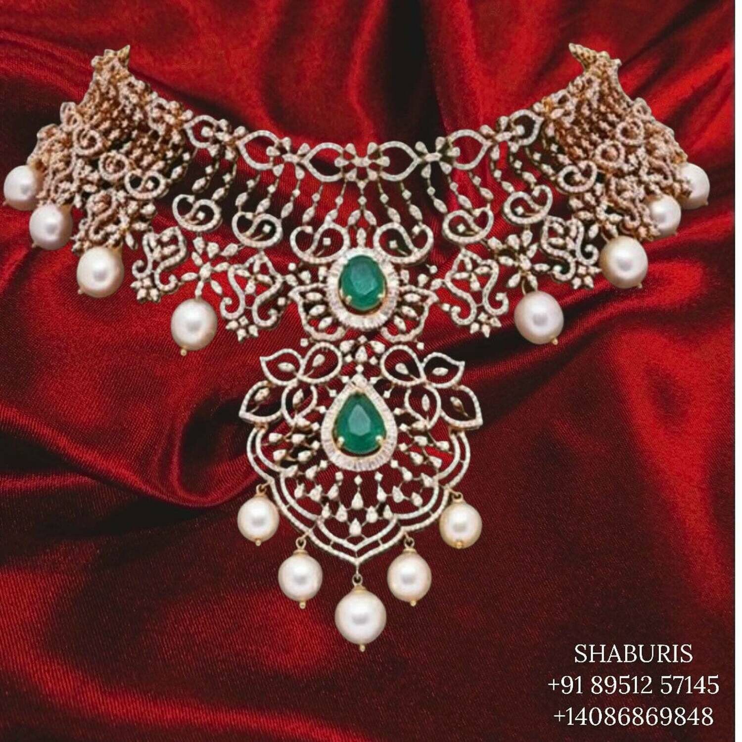 Latest Indian Jewelry,South Indian Jewelry,diamond choke,bridal choker,Indian Wedding Jewelry,pure Silver indian jewelry - NIHIRA - SHABURIS
