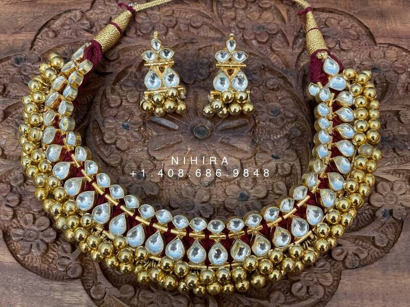 Kundan Menakari Thread work Necklace & Earrings