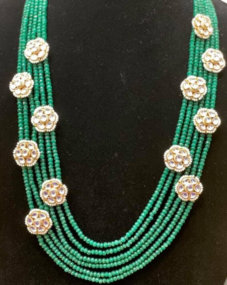 Emerald Kundan Necklace Set with Earrings