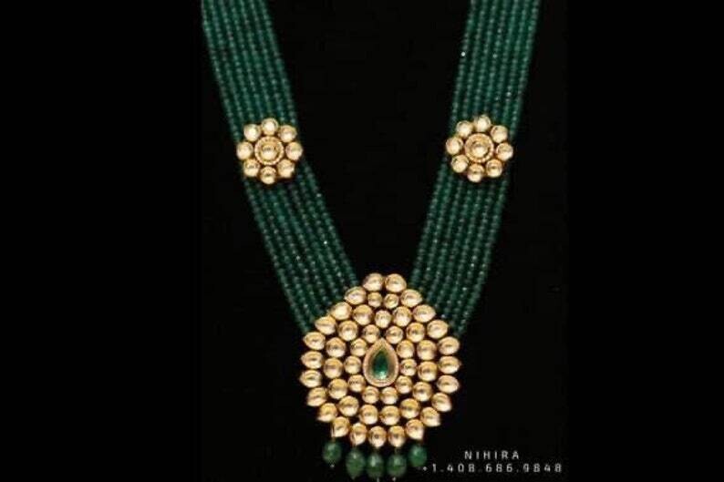 Emerald Kundan Necklace Set with Earrings