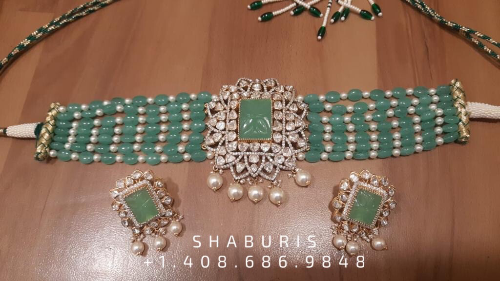 Polki diamond Necklace - Polki Earrings - Silver Jewelry - SHABURIS
