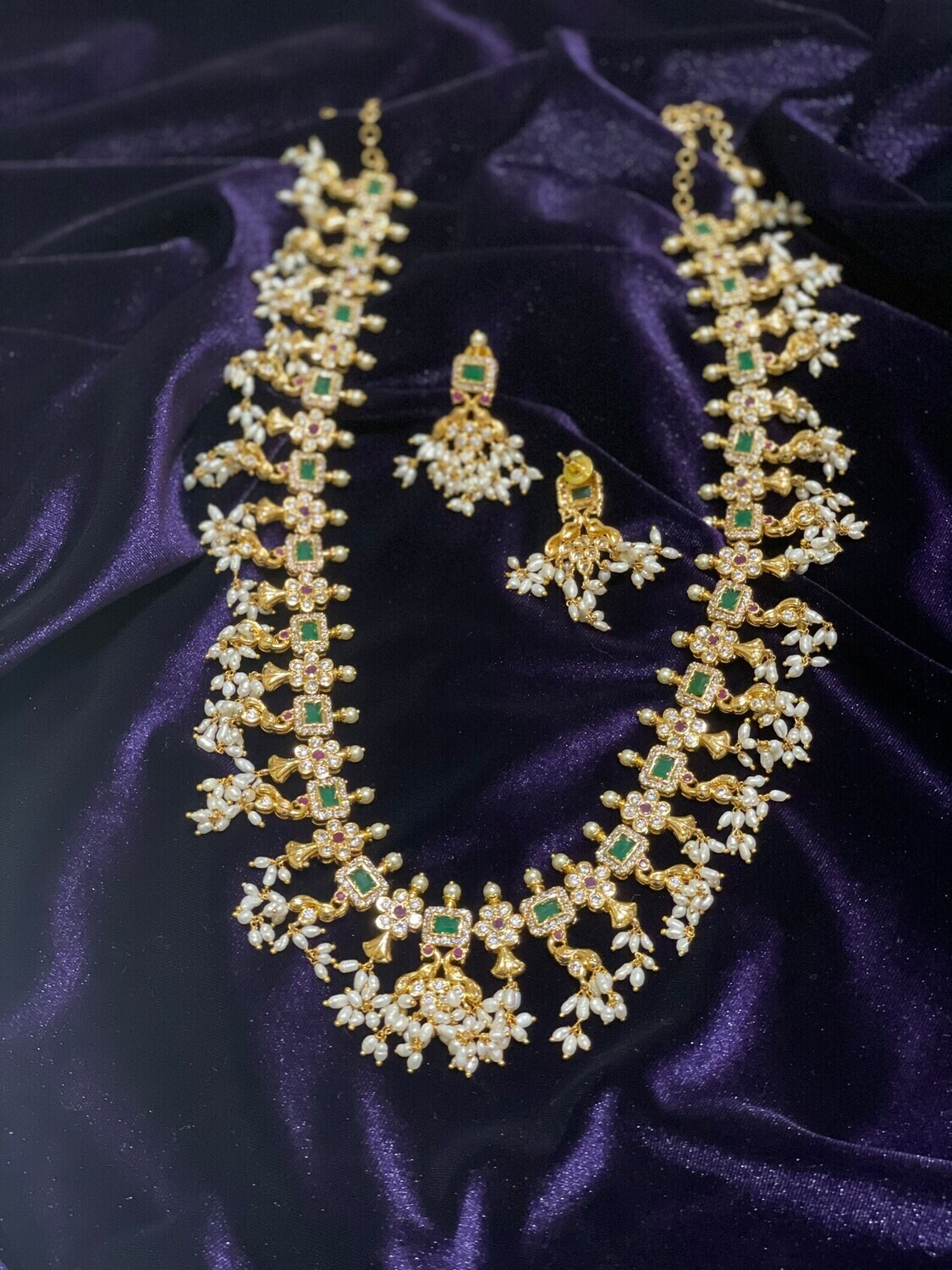 South Indian Guttapusalu Necklace With Earrings