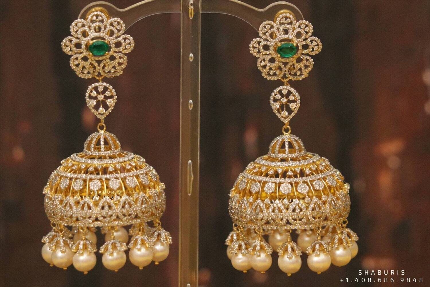 Diamond earring,pure silver jewelry indian jewelry sets indian gold jewelry look a like south indian earrings party wear earrings - SHABURIS