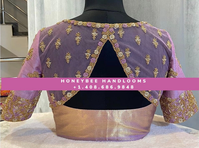 designer blouse - Pattu Saree Blouse -Maggam work blouse - Kundan work blouse - Saree Blouse - Lavender Saree Blouse - Lilac Blouse