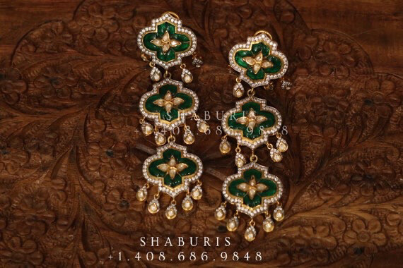 Tassel earrings,swarovski pearls,sabyasachi jewelry inspired Traditional indian Jewelery,Polki earrings,Pure silver jewelry