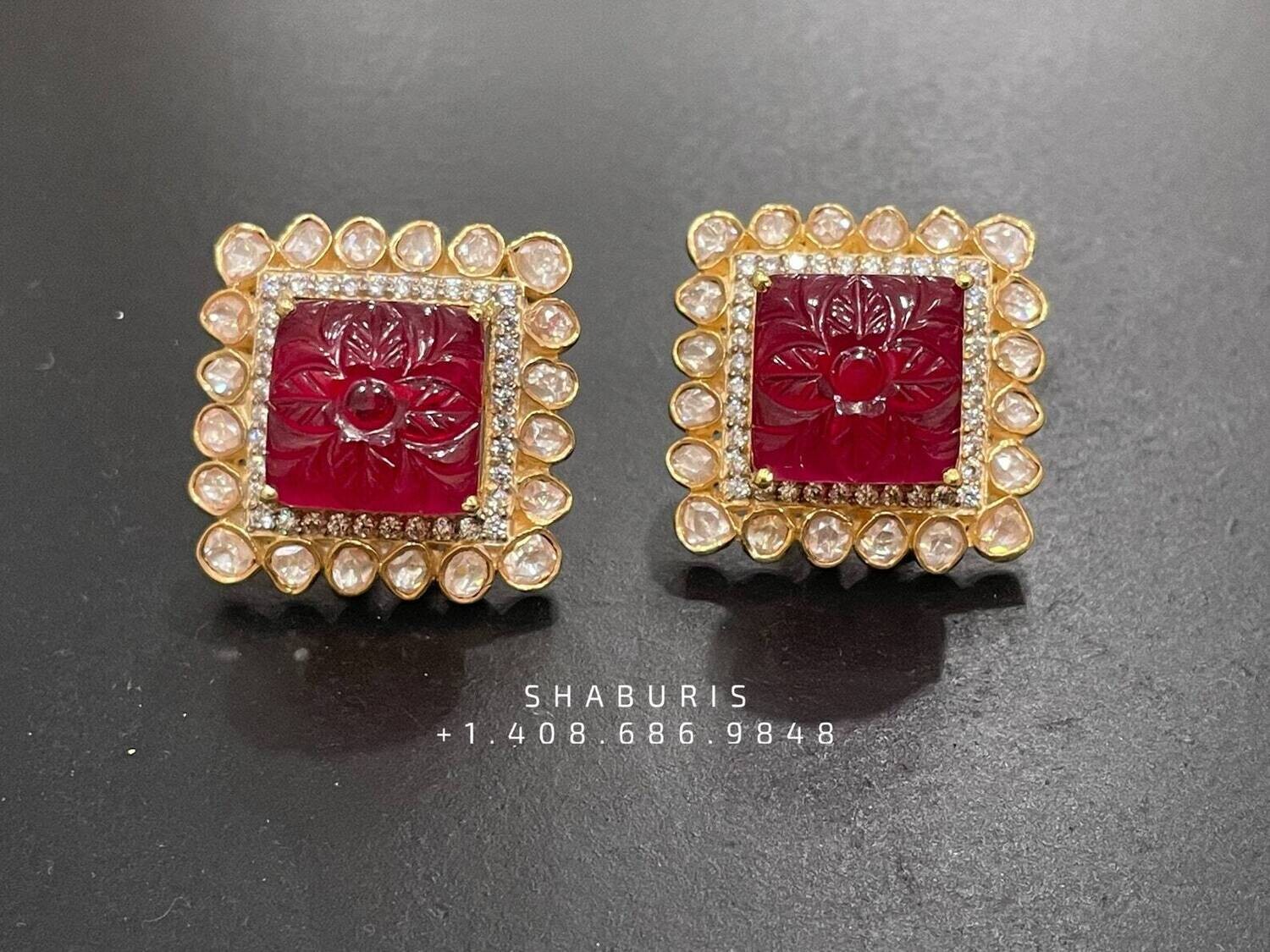 Polki Stud - Changable Stones- Silver Jewelry - SHABURIS