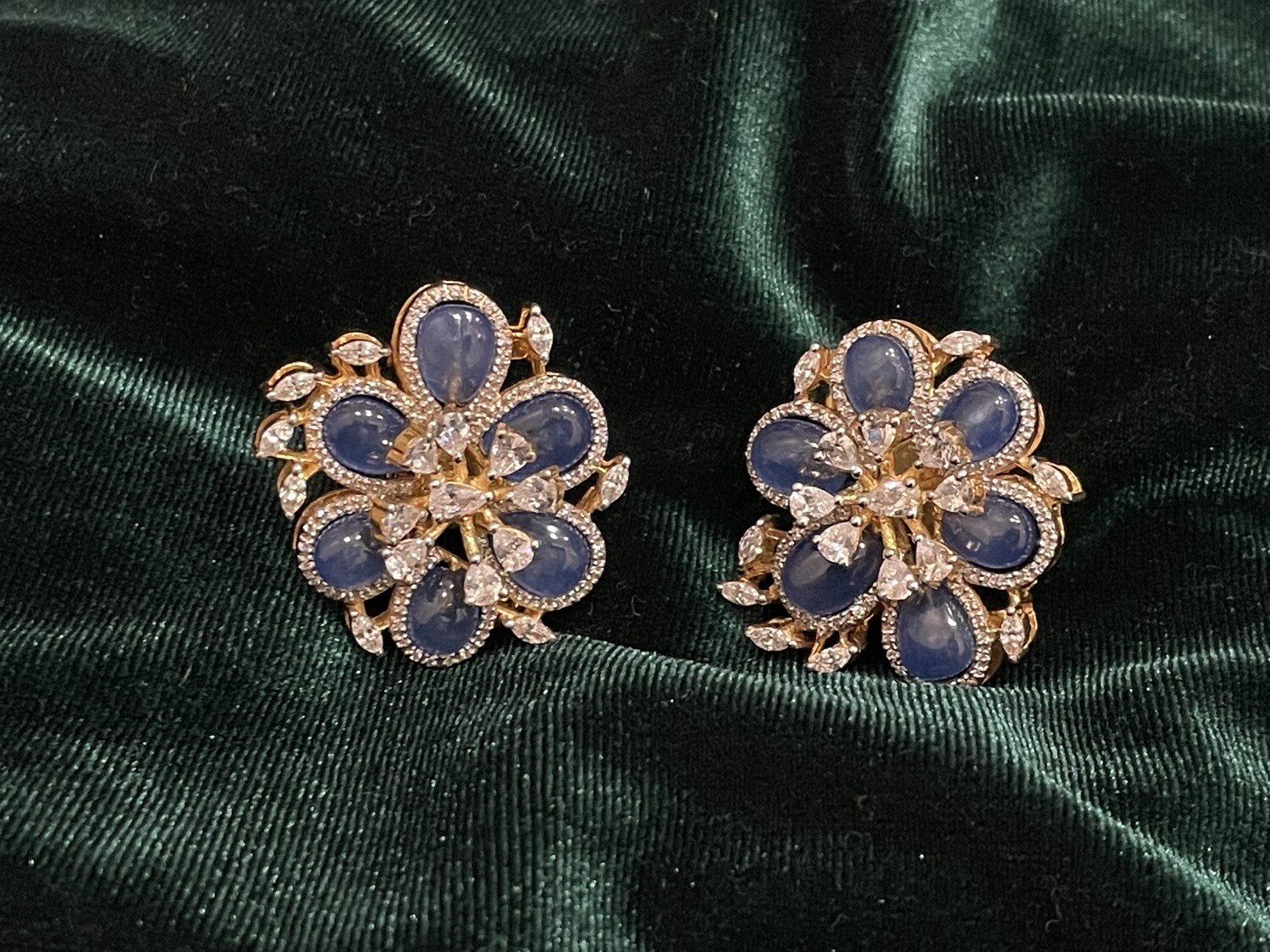 Tanzanite Stud - Diamond Earrings Look a like - Silver Jewelry - SHABURIS