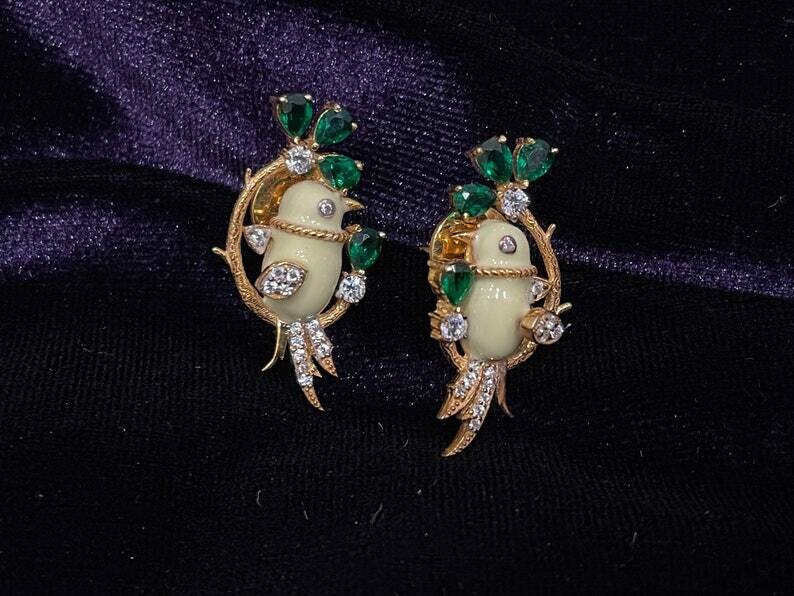 Diamond Studs - Bird Earrings - Silver Jewelry - SHABURIS