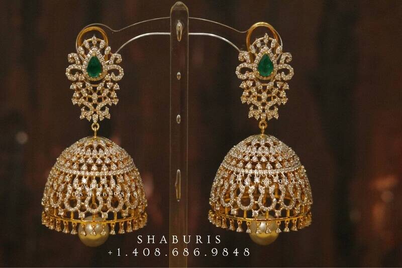 Diamond Jhumka - Silver Jewelry - SHABURIS