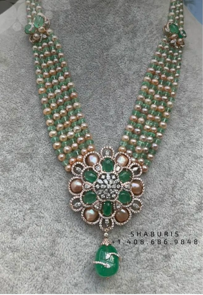 Pure Silver Jewellery Indian ,emerald polki Necklace, Indian Necklace,Indian Bridal,Indian Wedding Jewelry,pure Silver jewelry-SHABURIS