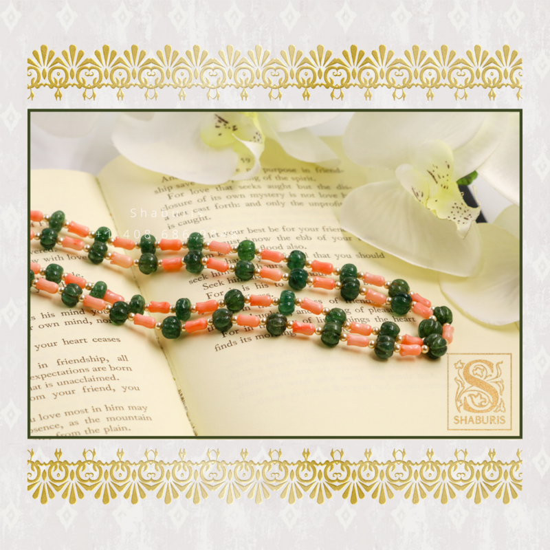 Rose Cut Coral & Pumpkin Emerald Beads