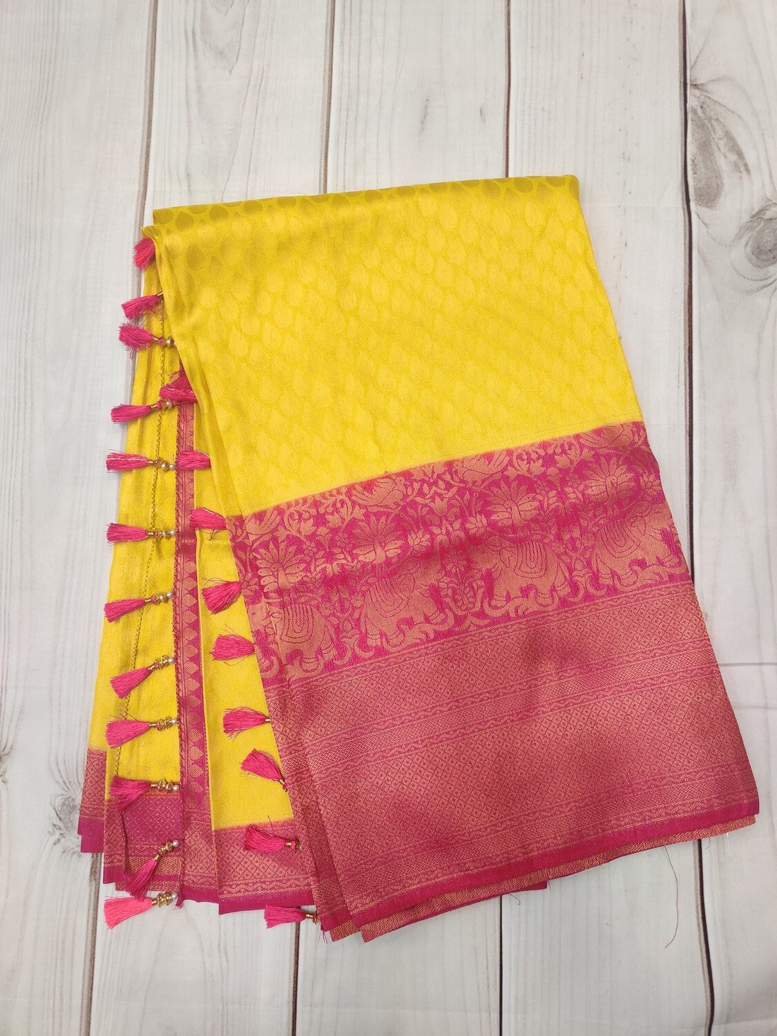 Lyte Weight Pattu Saree With Stitched Blouse Yellow Saree