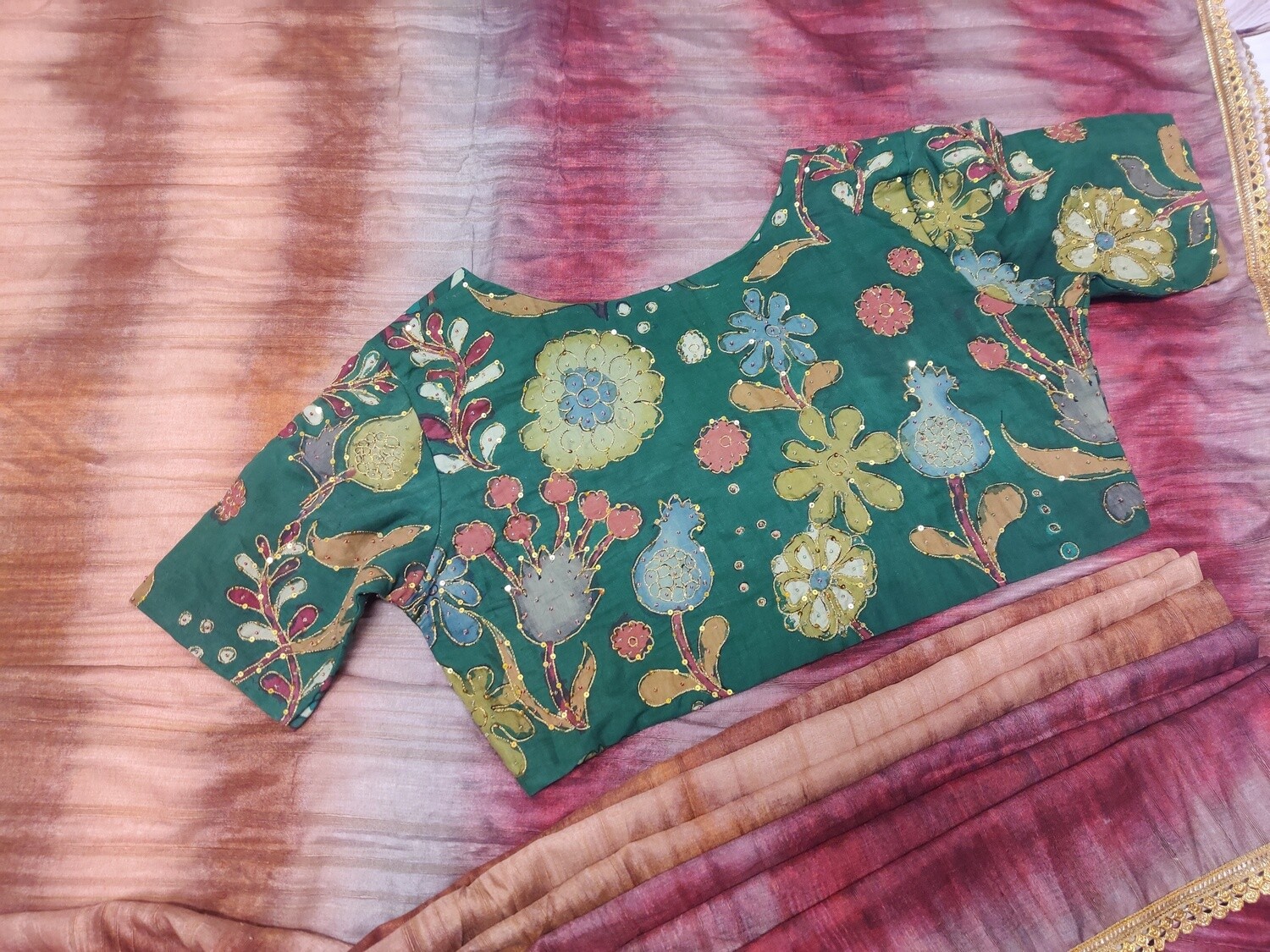 Lyte Weight Kalamkari Silk Saree With Stitched Blouse