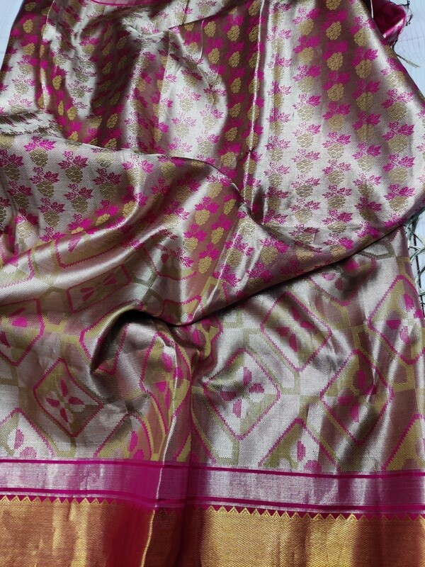 Pink Pattu Saree With Stitched Blouse