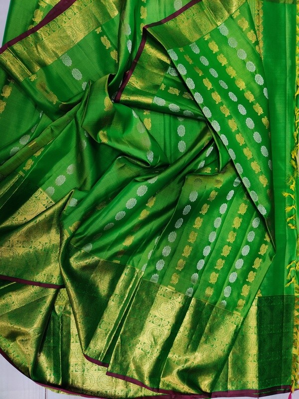 Green Pattu Saree With Stitched Blouse
