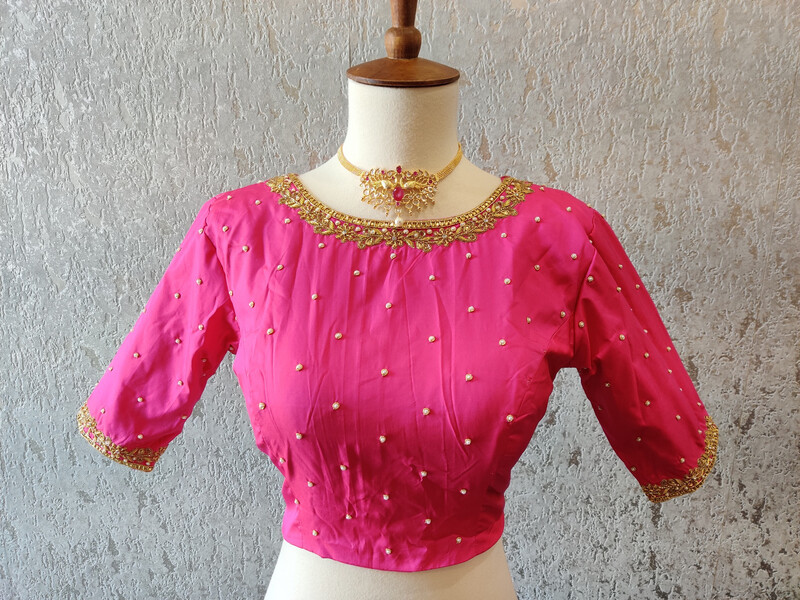 Maggam work designer blouse - Pattu Saree Blouse -Maggam work blouse - handloom Saree Blouse - pink Saree Blouse - Pink Blouse