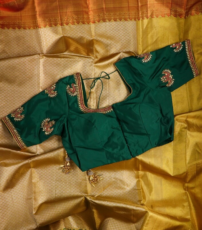 Kanchi pattu Saree Gold color Silk Saree Pattu Saree Blue Saree With Stitched Blouse