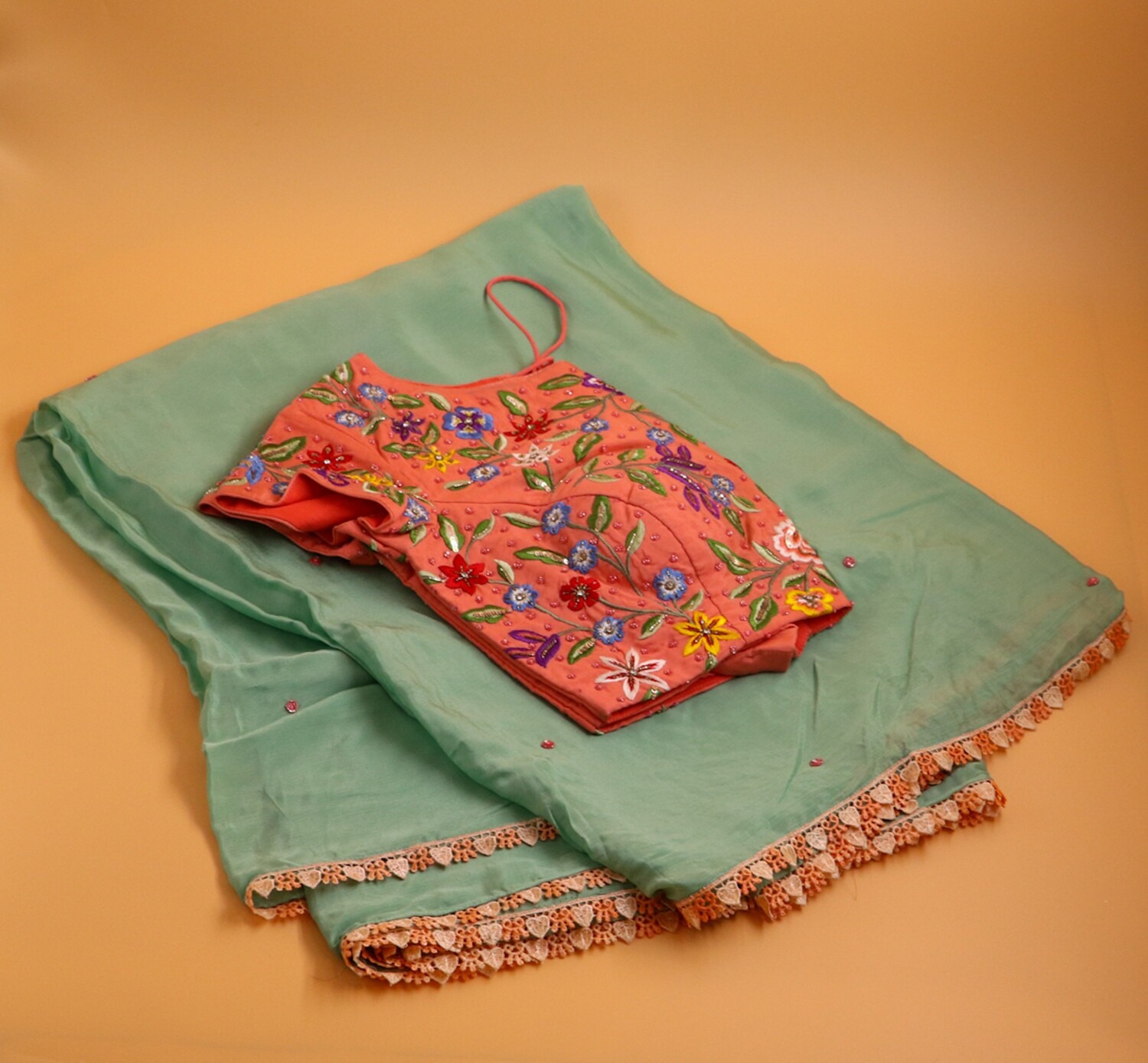 Designer saree with stitched blouse