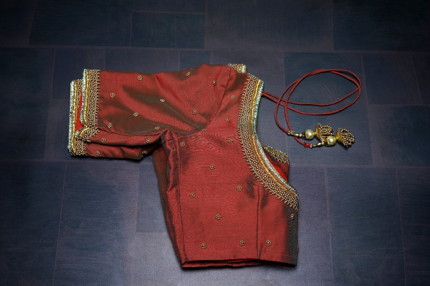 Zardhosi Work blouse - Pattu Saree Blouse -Maggam work blouse - Kundan work blouse - Saree Blouse - Maroon Saree Blouse - Maroon Blouse