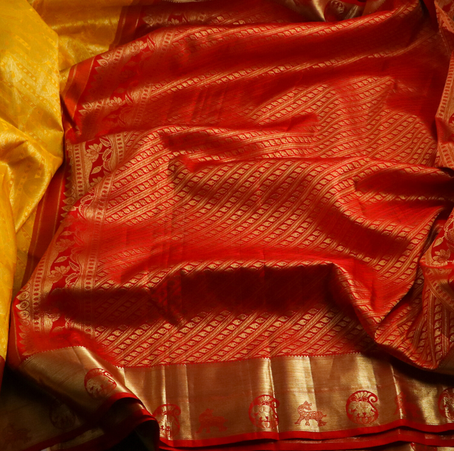 Yellow & Red Kanchi pattu Saree