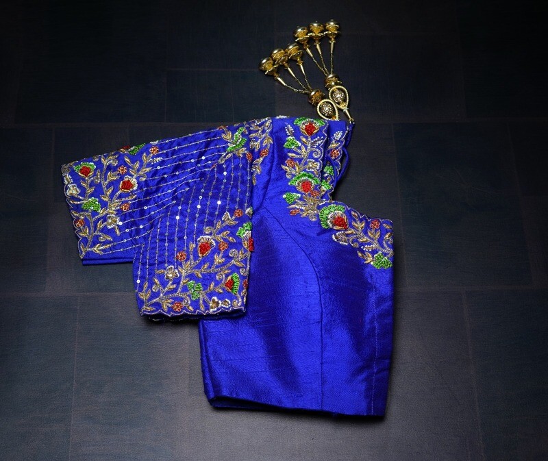 Zardhosi Work blouse - Pattu Saree Blouse -Maggam work blouse - Kundan work blouse - Saree Blouse - Blue Saree Blouse - Blue Blouse