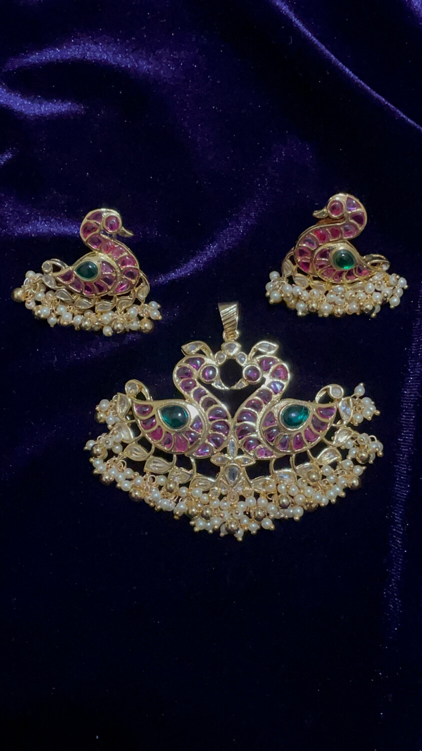 Ruby Peacock Pendant Set