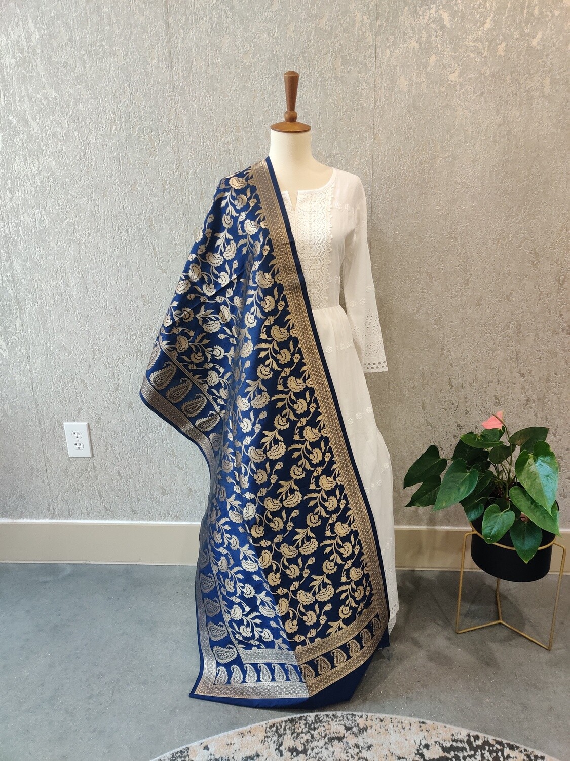 Royal Blue Banarasi Silk Duppatta