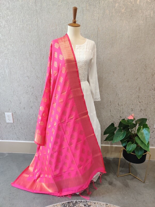 Hot Pink Banarasi Silk Duppatta