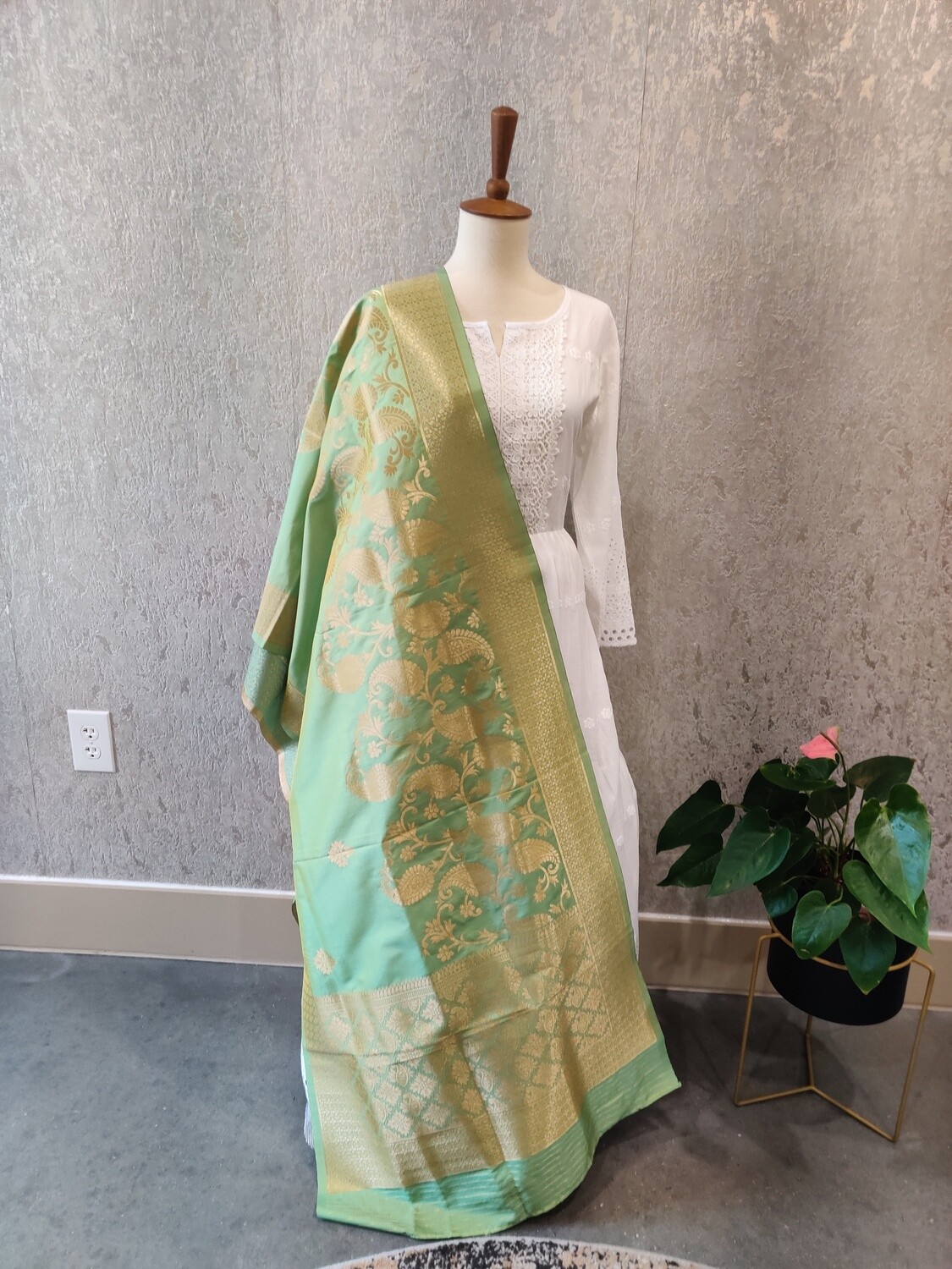 Pastel Green Banarasi Silk Duppatta