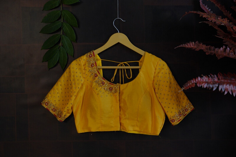 Maggam Work blouse - Pattu Saree Blouse -Maggam work blouse - Paint work blouse - Saree Blouse - Yellow Saree Blouse - Yellow Blouse