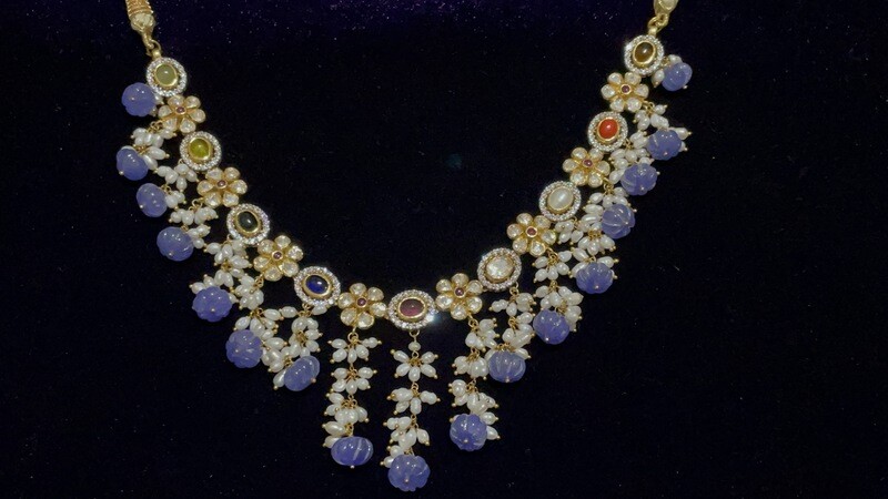 Tanzanite & Pearl Necklace - Silver Jewelry - SHABURIS