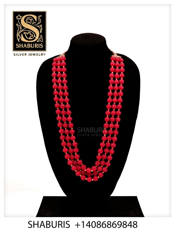 Carved Ruby Melon Beads Necklace