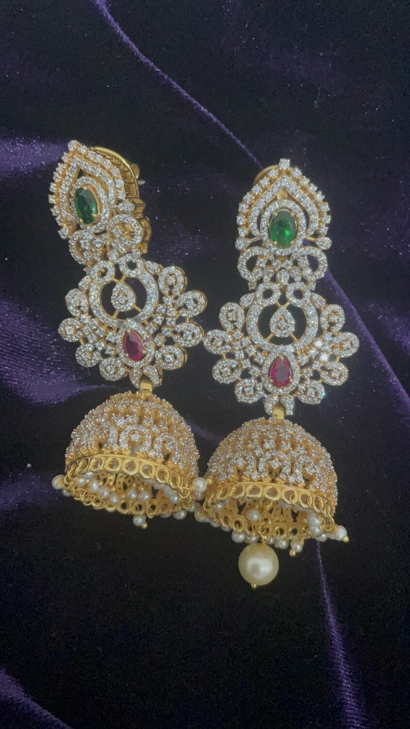 Diamond Jhumkas - Silver Jewelry - SHABURIS