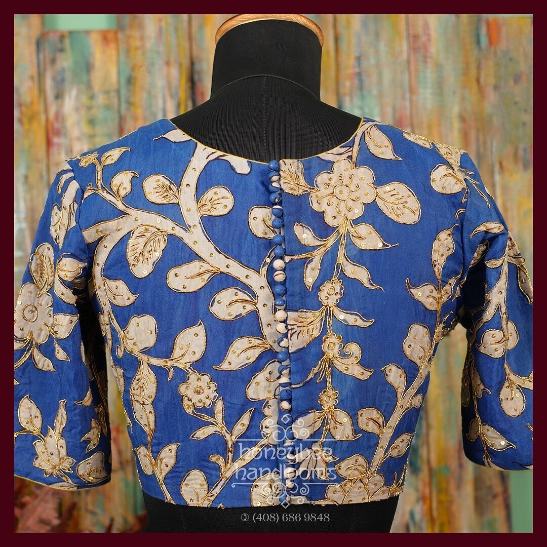 Pen Kalamkari blouse - Pattu Saree Blouse -Maggam work blouse - Paint work blouse - Saree Blouse - Blue Saree Blouse - Blue Blouse