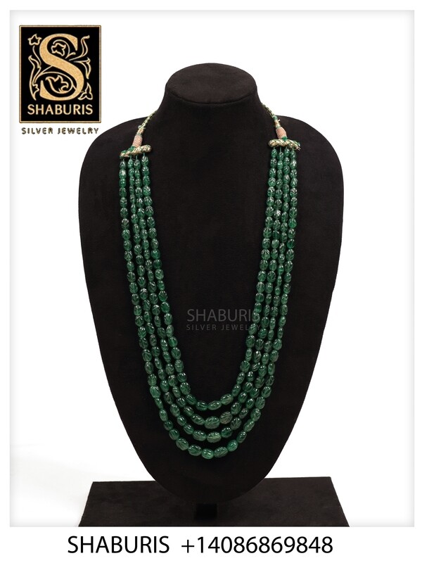 Emerald Beads With Leaf Carving design