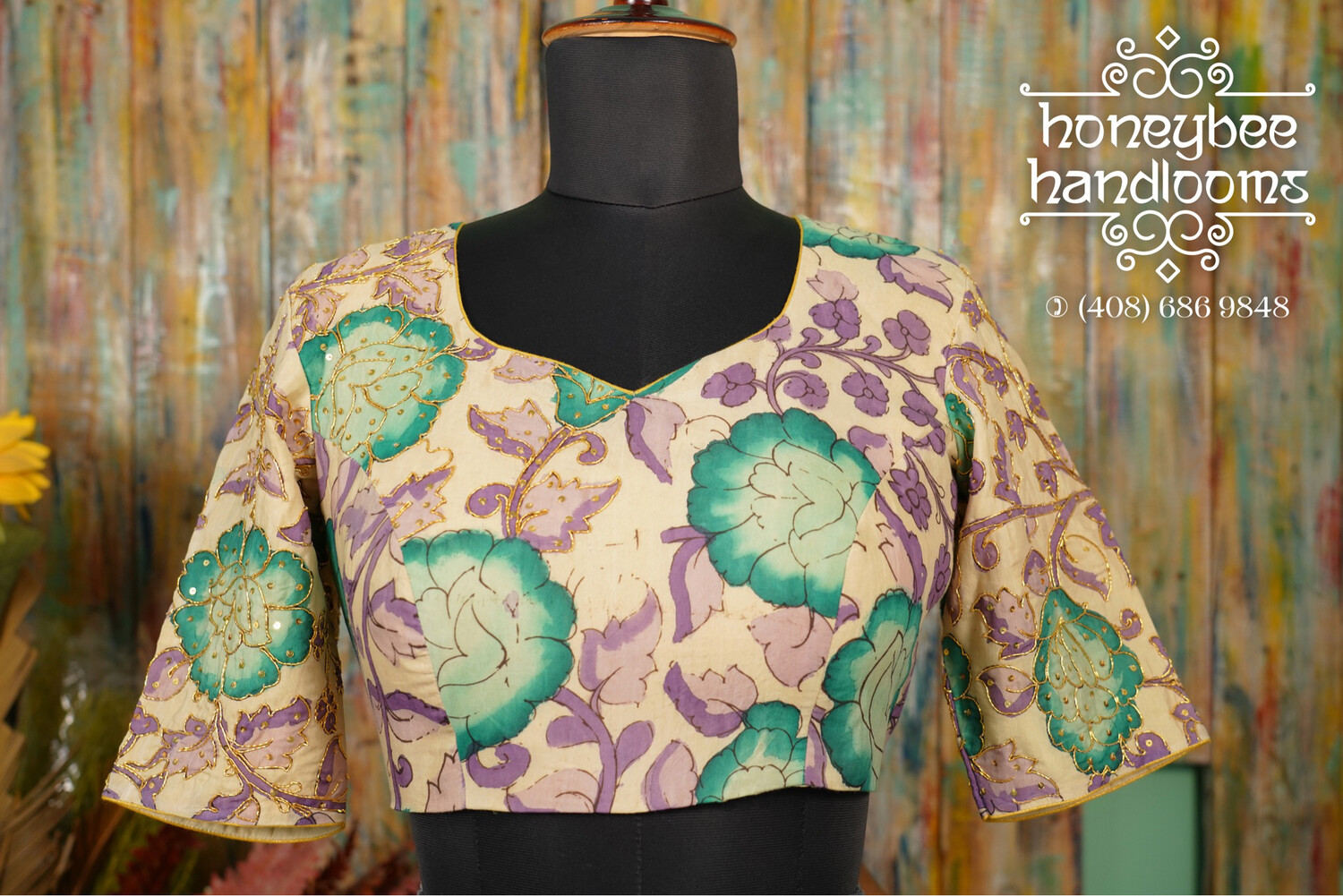 Pen Kalamkari blouse - Pattu Saree Blouse -Maggam work blouse - Paint work blouse - Saree Blouse - Black Saree Blouse - Black Blouse