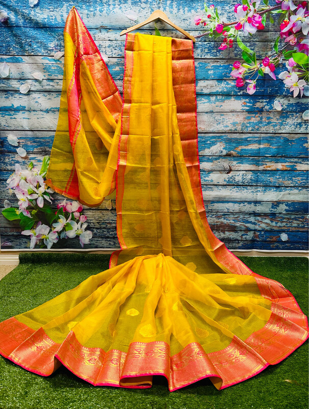 Yellow Saree Mehendi Saree[ Saree & Unstitched Blouse Piece]