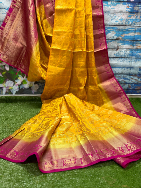 Yellow Saree Haldi Saree[ Saree & Unstitched Blouse Piece]