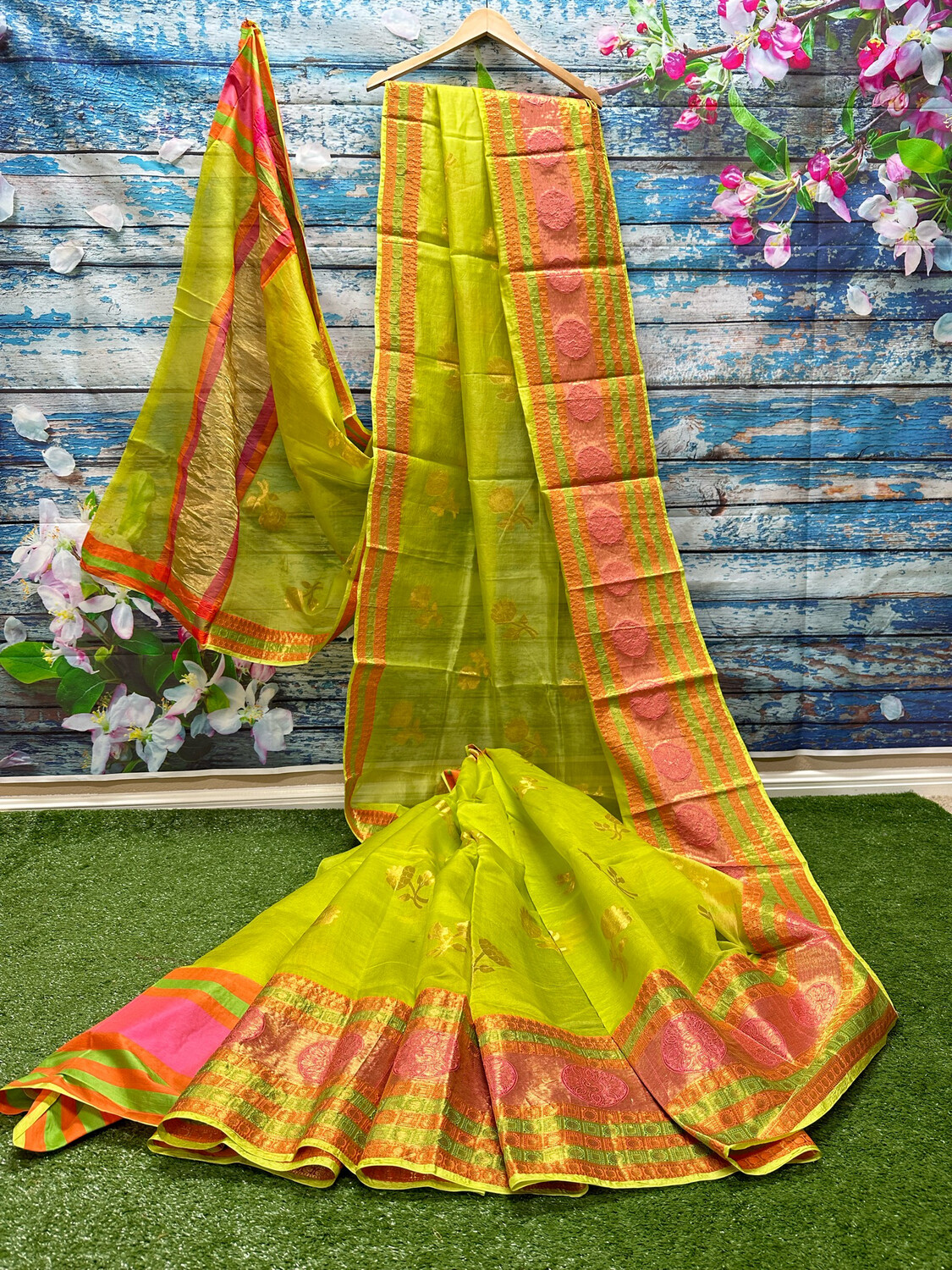 Green Saree Mehendi Saree[ Saree & Unstitched Blouse Piece]