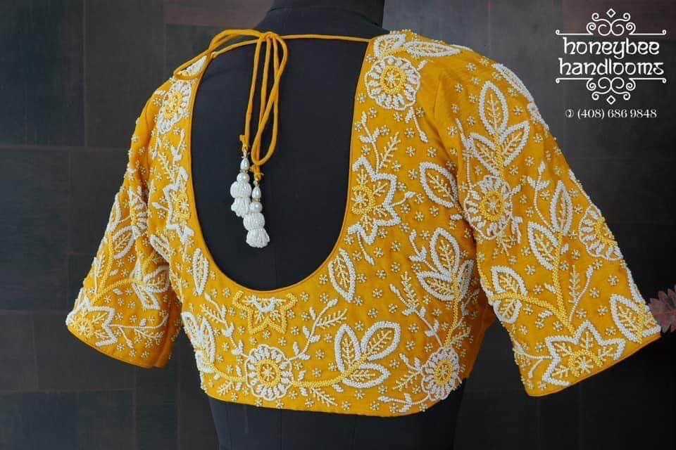 Maggam Work blouse - Pattu Saree Blouse -Maggam work blouse - Saree Blouse - Yellow Saree Blouse - Yellow Blouse