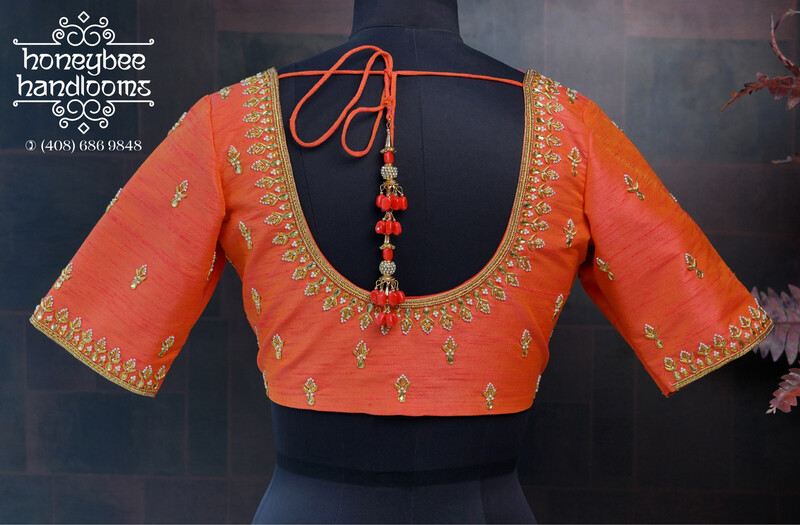 Maggam Work blouse - Pattu Saree Blouse -Maggam work blouse - Saree Blouse - Orange Saree Blouse - Orange Blouse