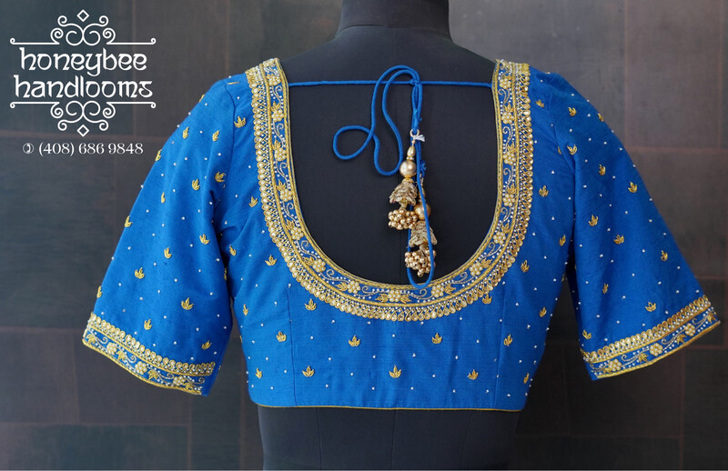 Maggam Work blouse - Pattu Saree Blouse -Maggam work blouse - Saree Blouse - Blue Saree Blouse - Blue Blouse